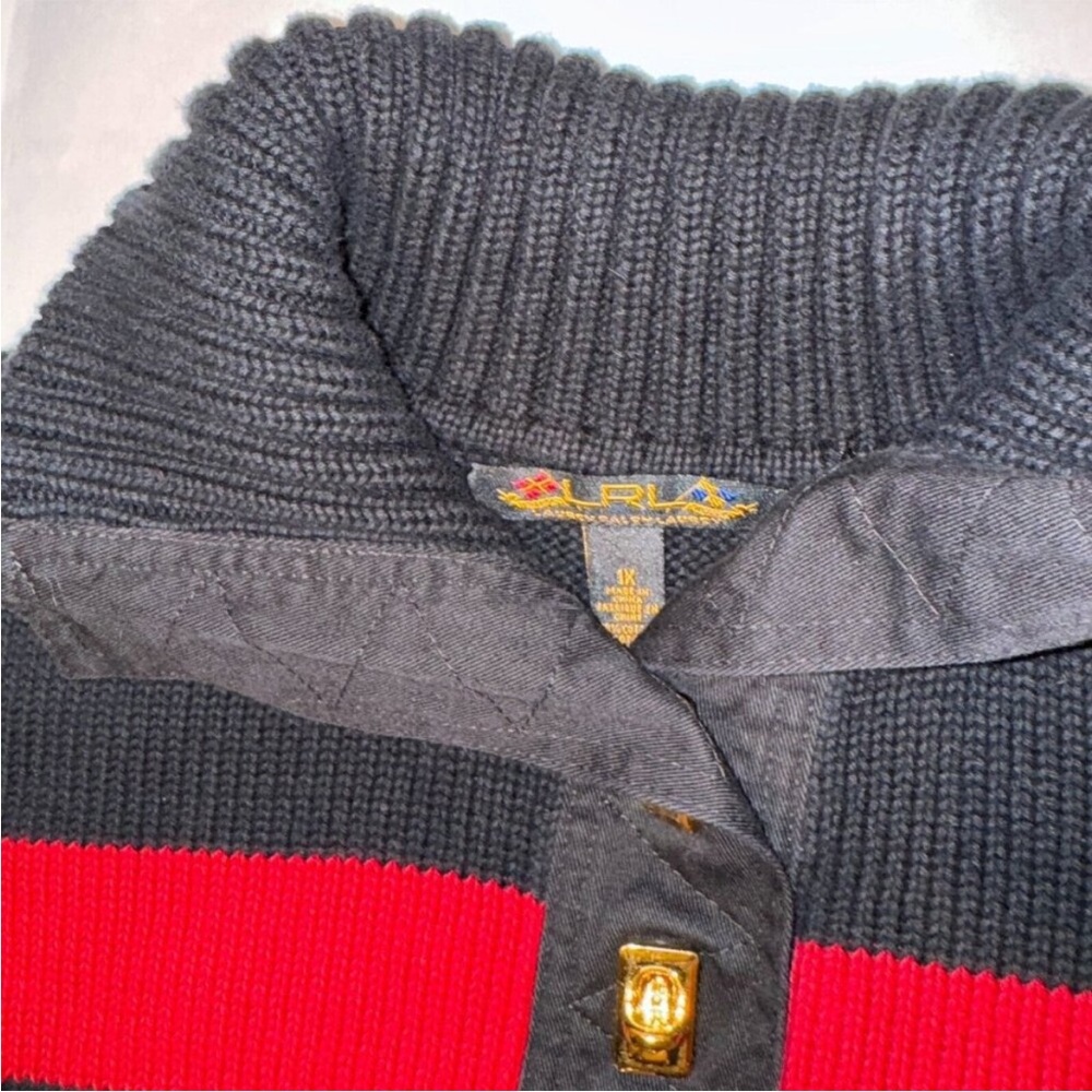 Lauren Ralph Lauren Black and Red Knit Striped Sweater Size 1X - Picture 4 of 8